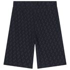 Boys Black & Navy Blue Logo Shorts, 1, hi-res