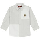 Younger Boys White & Grey Striped Logo Shirt, 1, hi-res