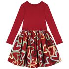 Girls Red Hearts Long Sleeve Dress, 1, hi-res