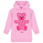 Girls Pink Teddy Logo Hooded Dress, 1, hi-res