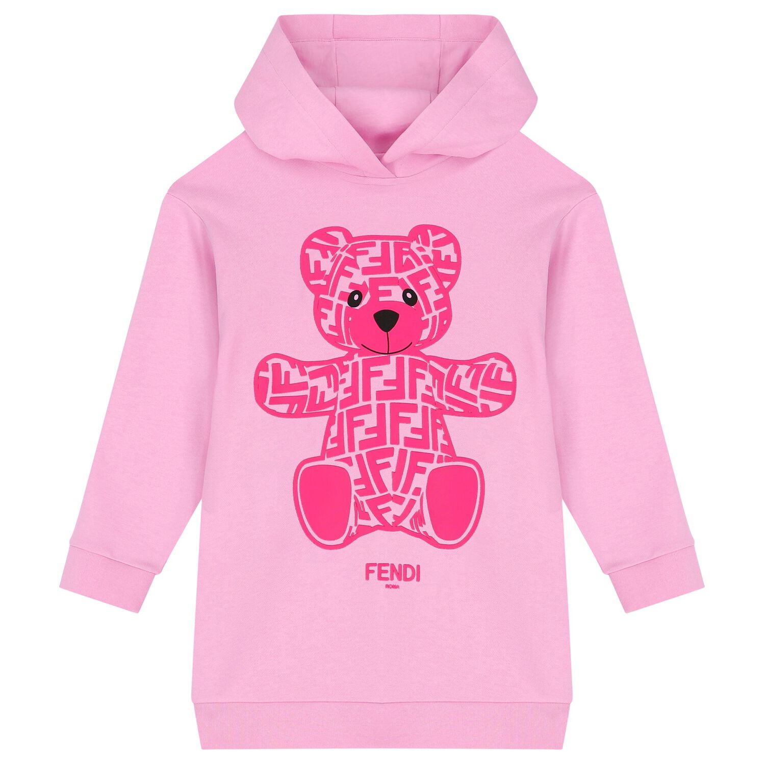 Girls Pink Teddy Logo Hooded Dress, 1, hi-res image number null