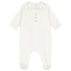 Baby Girls Ivory Bow Velour Babygrow, 1, hi-res
