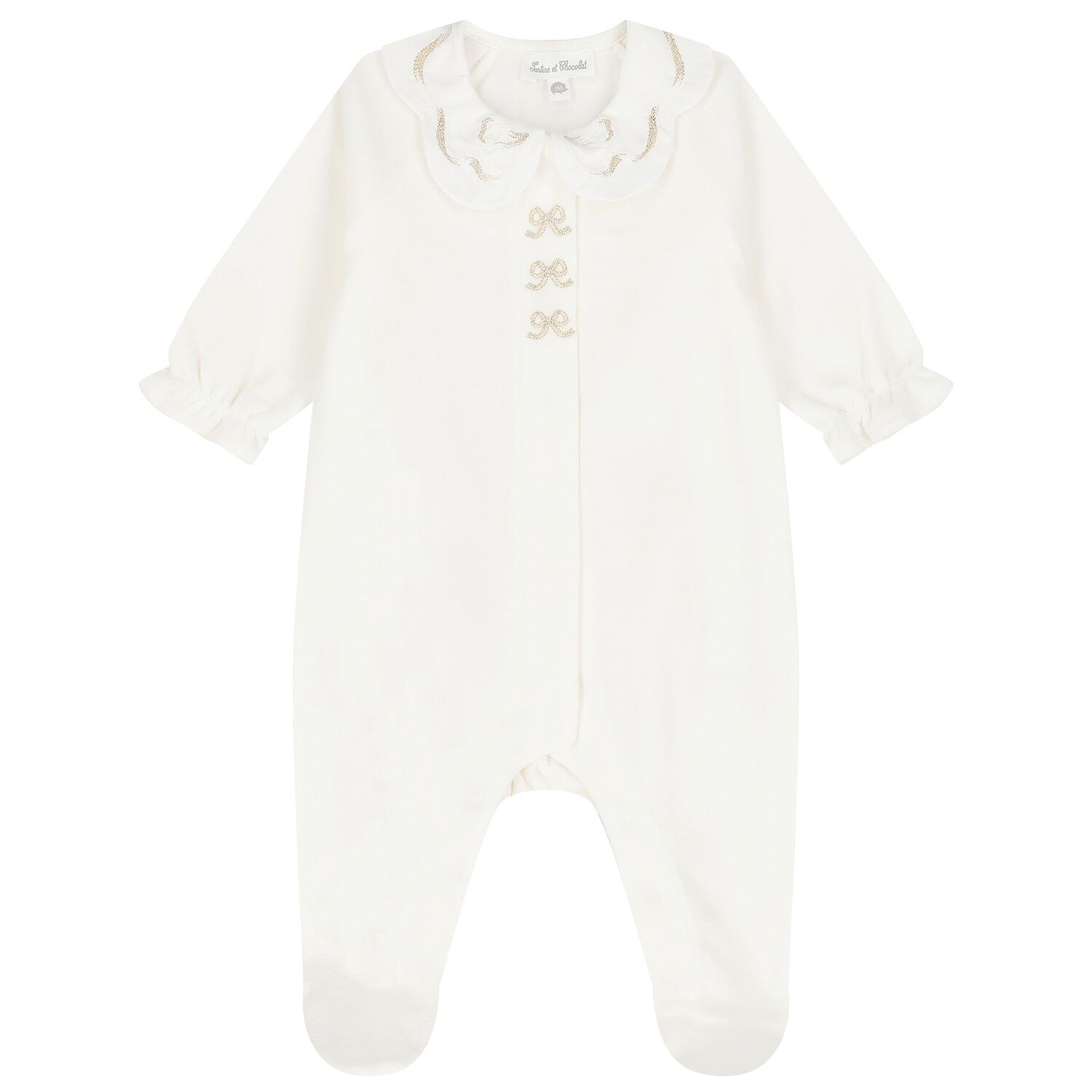 Baby Girls Ivory Bow Velour Babygrow, 1, hi-res image number null