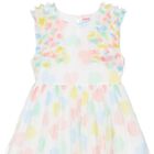 Girls White Tulle Heart Print Dress, 1, hi-res