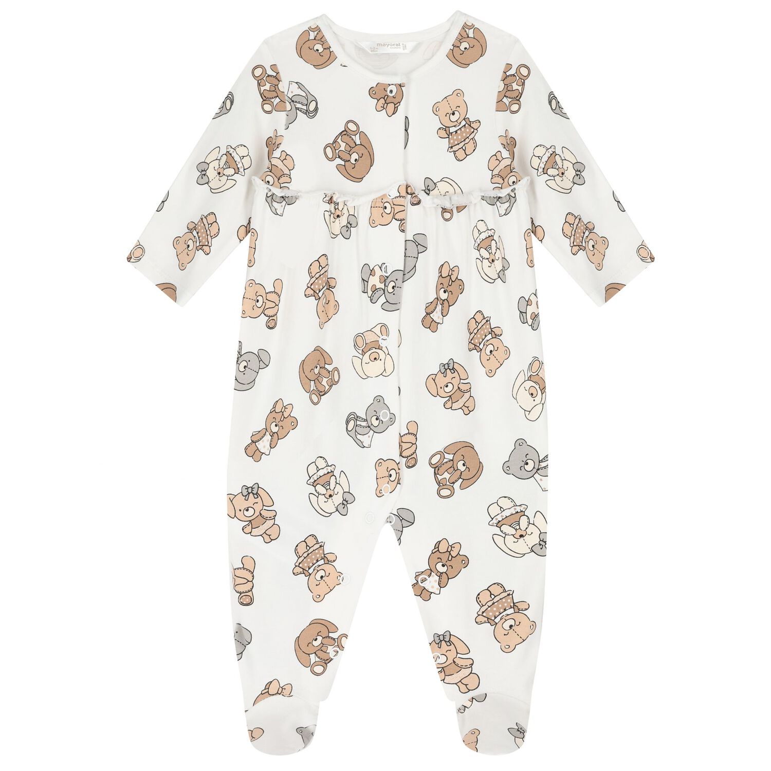 Baby Girls White Bear & Bunny Babygrows ( 2-Pack ), 3, hi-res