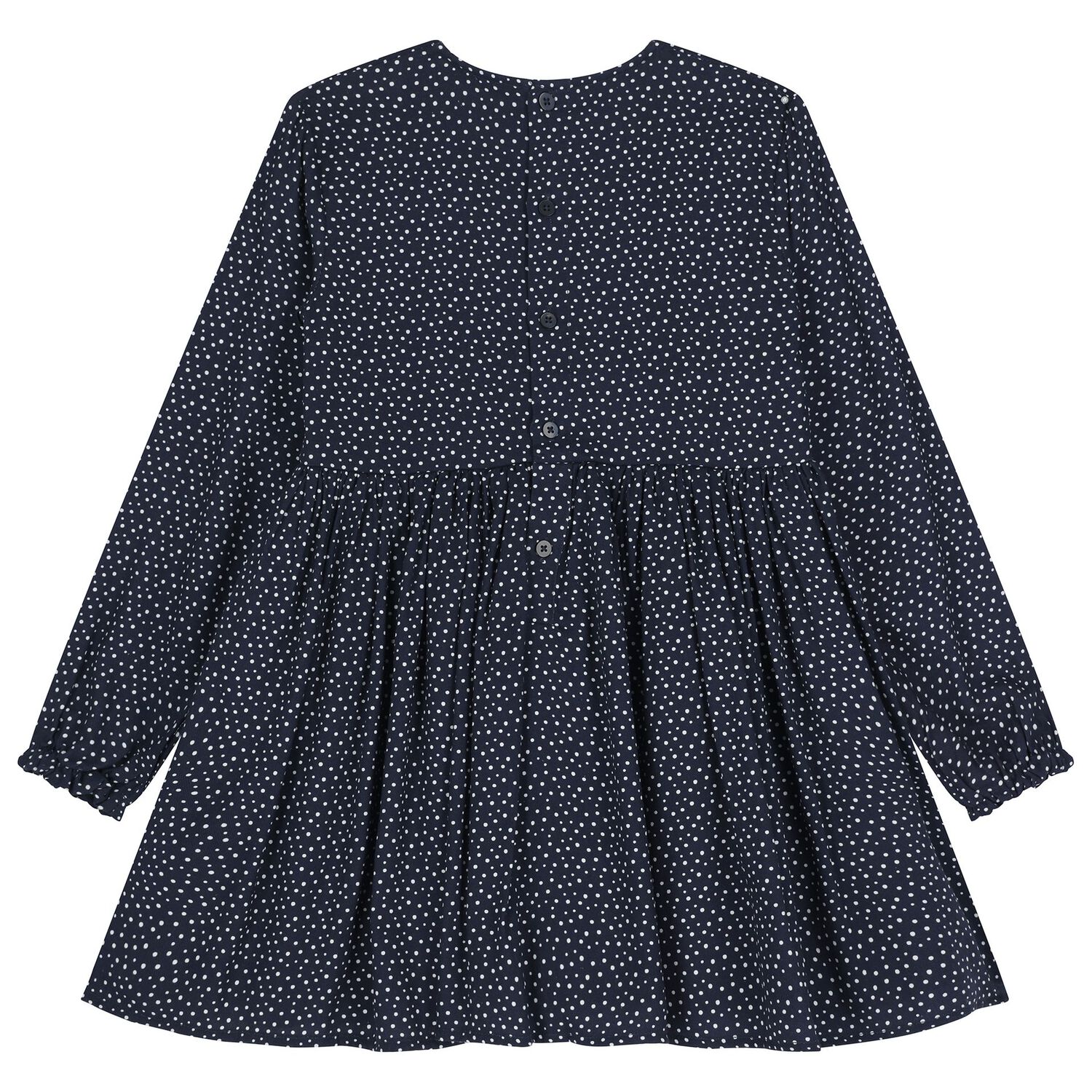 Girls Navy Blue Bow & Dots Dress, 1, hi-res