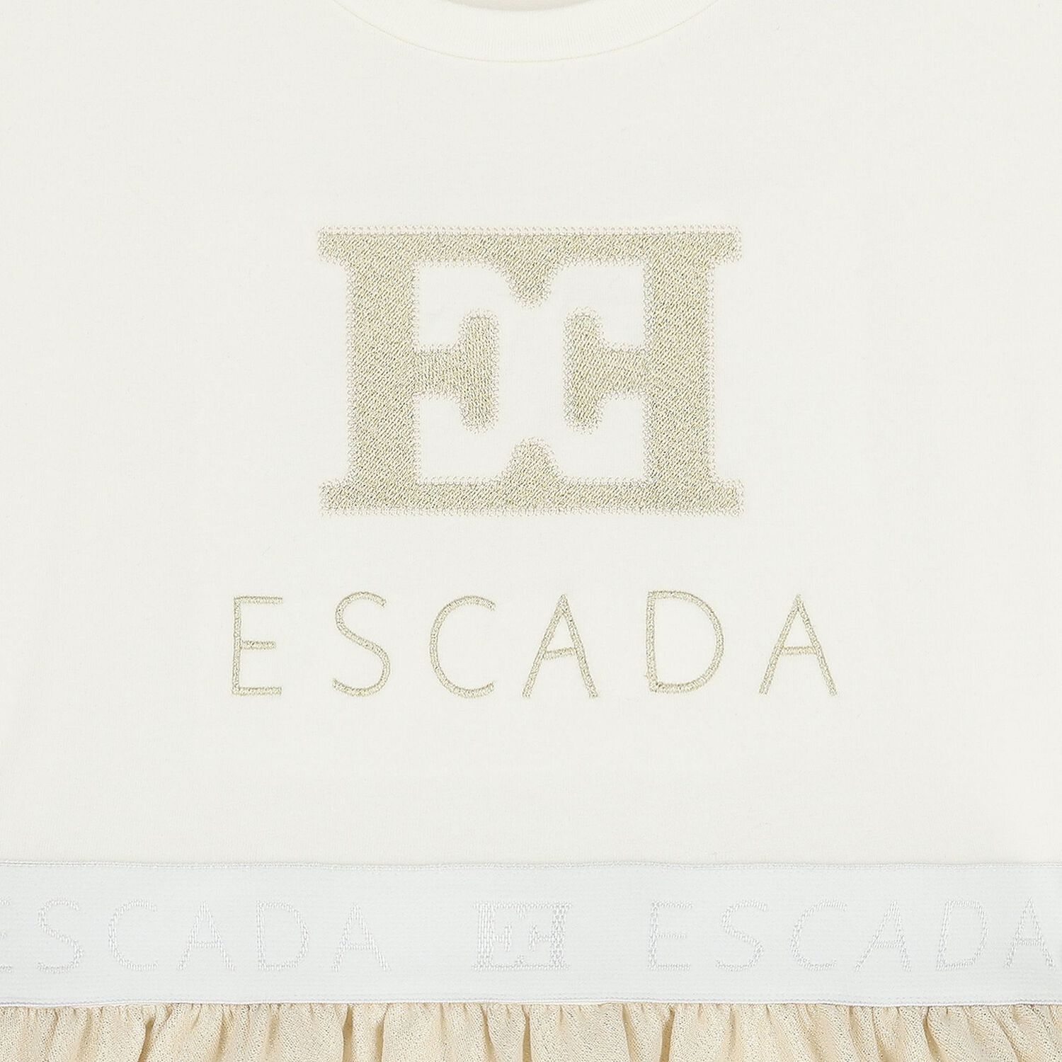 Girls Ivory & Gold Logo Dress, 1, hi-res