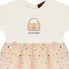 Younger Girls Ivory & Pink Logo Dress, 1, hi-res