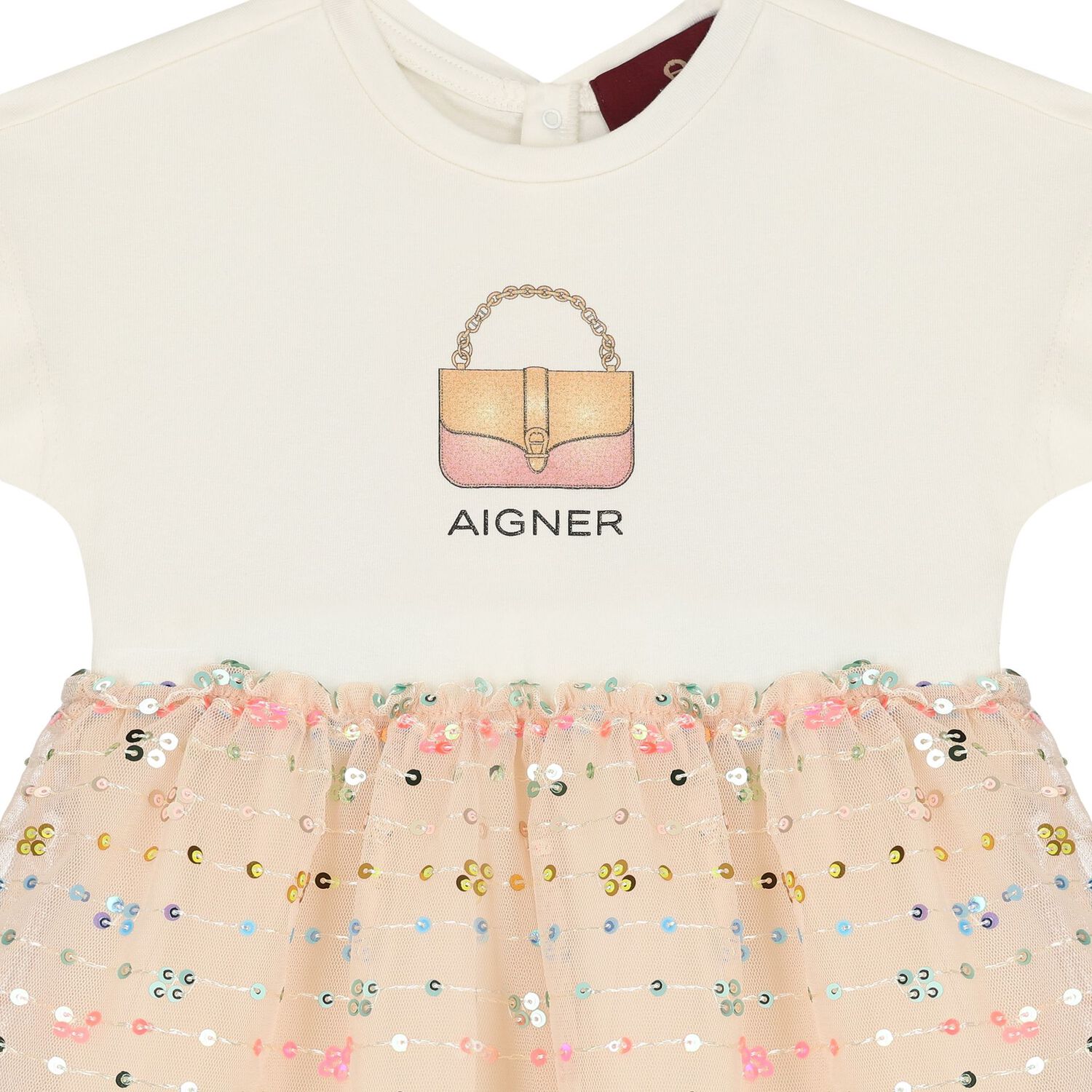 Younger Girls Ivory & Pink Logo Dress, 1, hi-res image number null