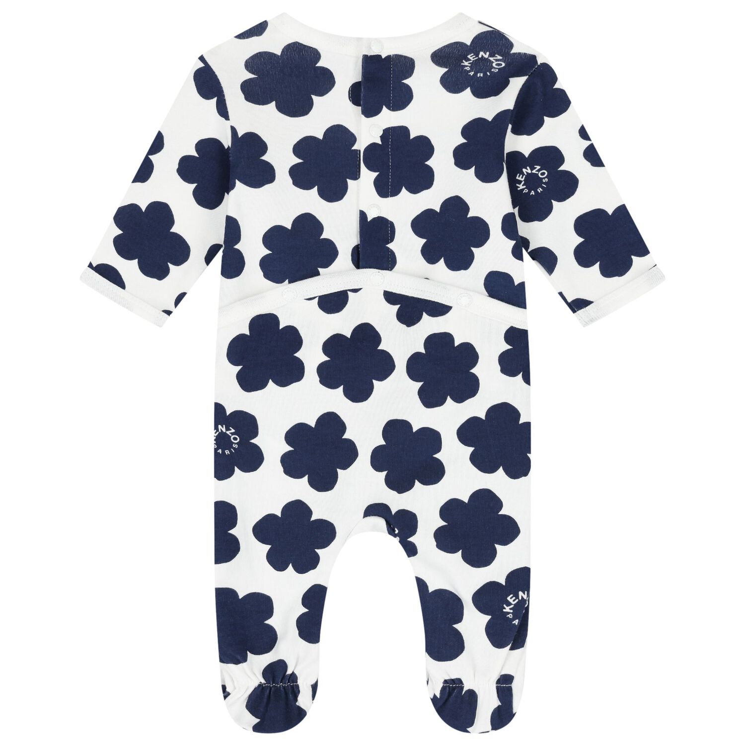 White & Navy Boke Flower Babygrows ( 2 Pack ), 1, hi-res