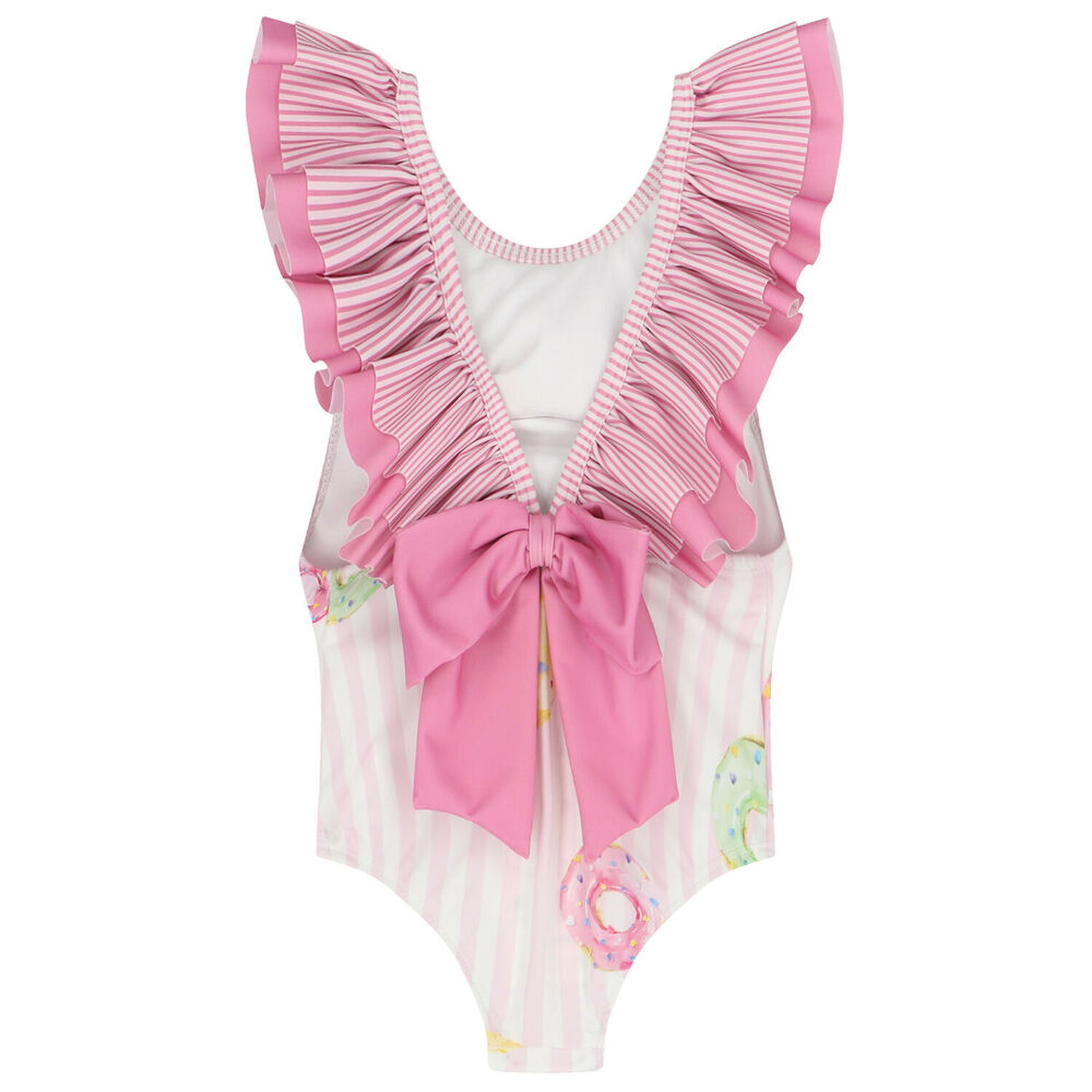 Girls White & Pink Striped Donuts Swimsuit, 1, hi-res