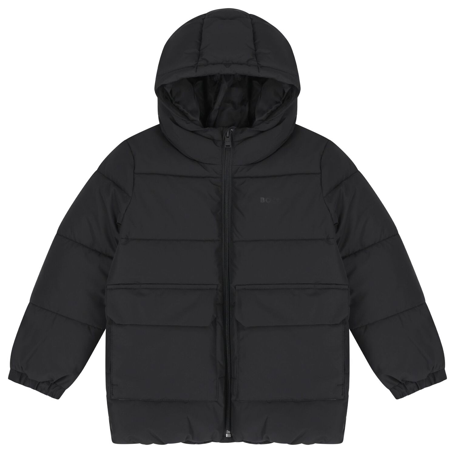 Boys Black Logo Puffer Jacket, 1, hi-res