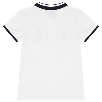 Boys White Teddy Bear Polo Shirt