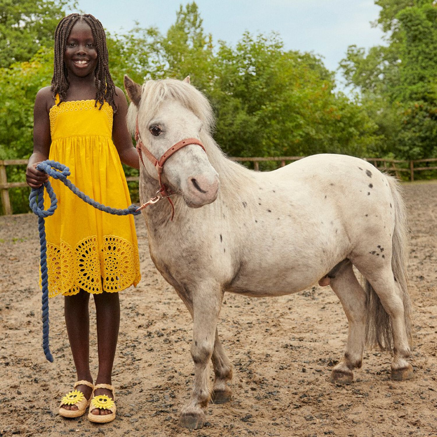 Girls Yellow Broderie Anglaise Dress, 1, hi-res image number null