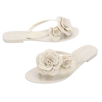 Girls Beige Logo Flower Flip Flops