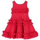Girls Red Ruffled Dress, 1, hi-res