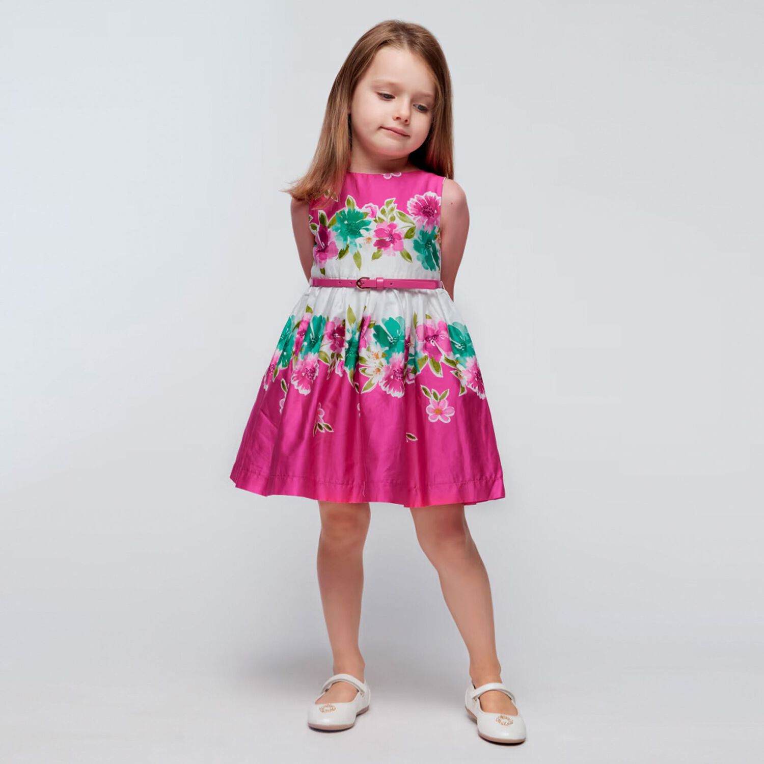 Girls Pink & White Floral Dress, 1, hi-res