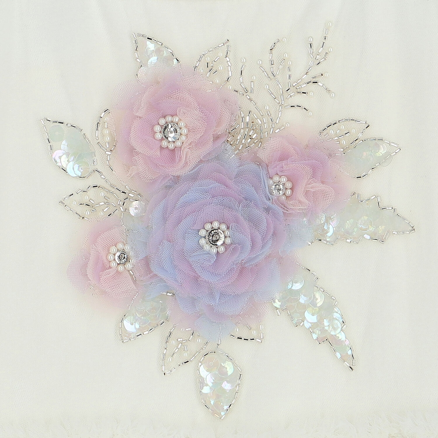 Girls White Embellished Tulle Dress, 1, hi-res