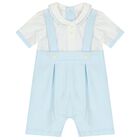 Baby Boys White & Blue Romper, 1, hi-res