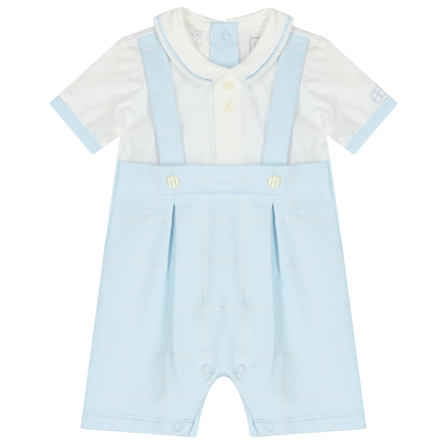 Baby Boys White & Blue Romper, 1, hi-res