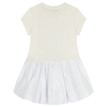 Girls Ivory & White Logo Dress