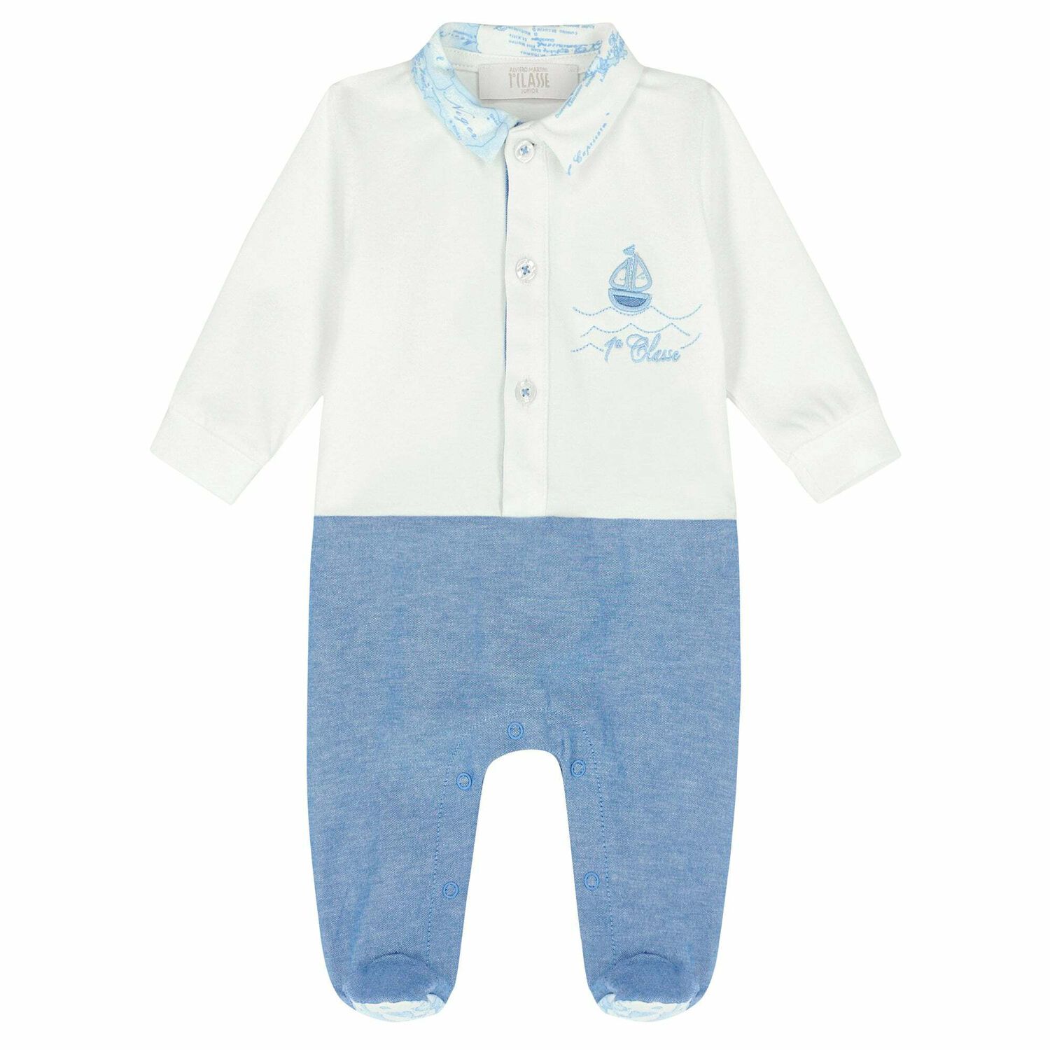Baby Boys White & Blue Babygrow, 2, hi-res