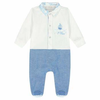 Baby Boys White & Blue Babygrow
