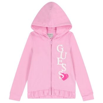 Girls Pink Logo Hooded Zip Up Top