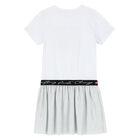 Girls White & Silver Heart Dress, 1, hi-res