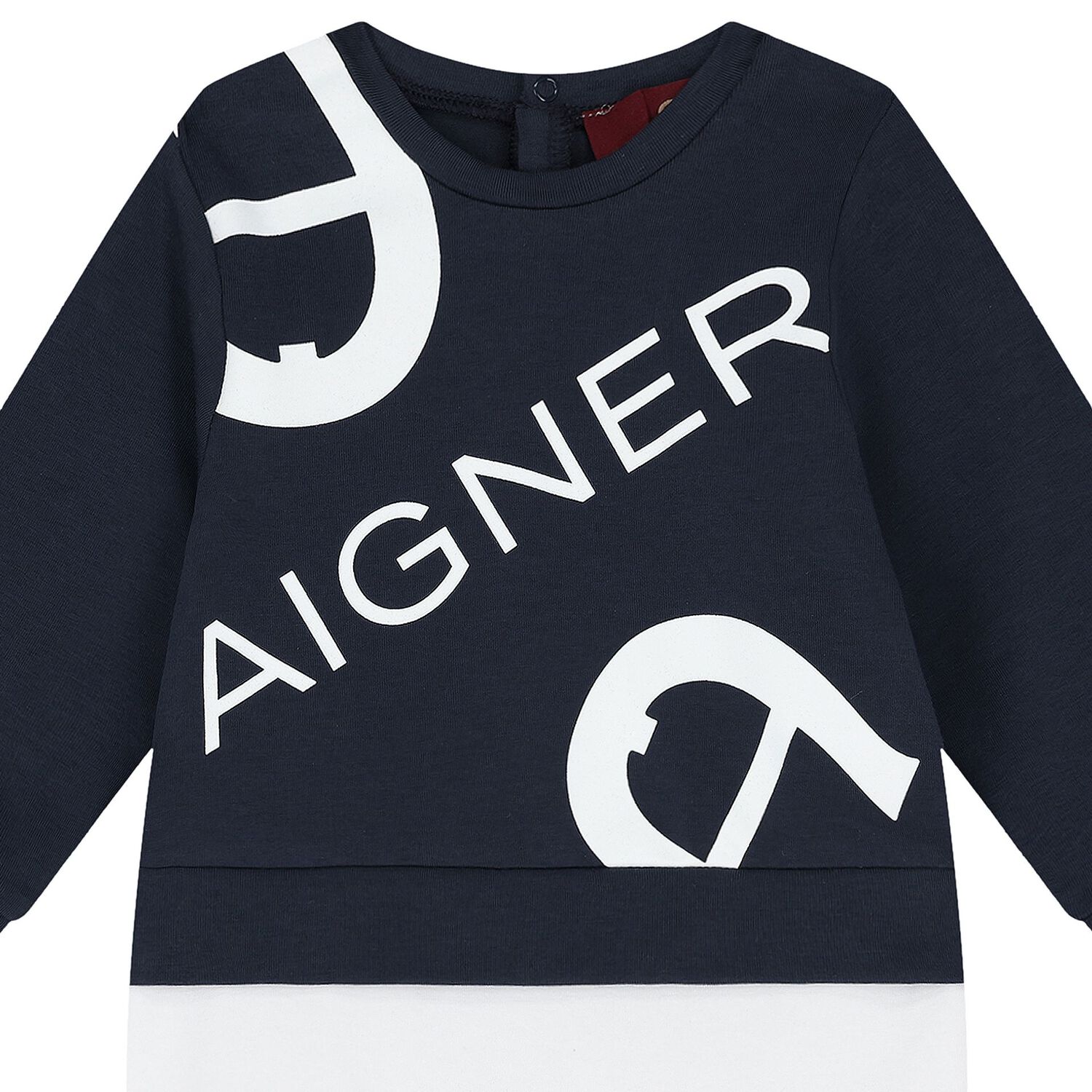 Baby Boys White & Navy Blue Logo Babygrow, 2, hi-res