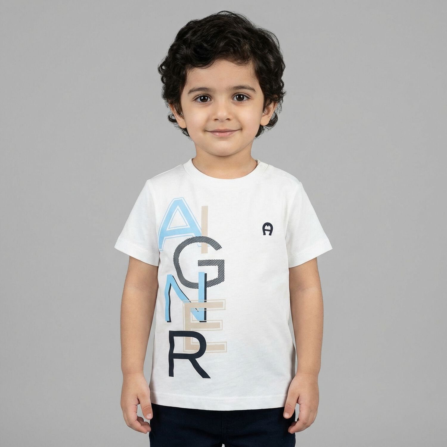 Younger Boys White Logo T-Shirt, 1, hi-res