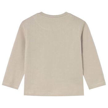 Younger Boys Beige Dog Long Sleeve Top