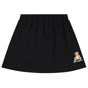 Girls Black Teddy Bear Logo Skirt
