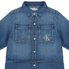 Girls Blue Logo Denim Dress, 1, hi-res
