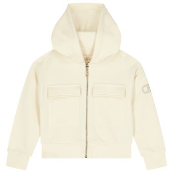 Girls Ivory Logo Hooded Zip Up Top