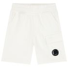 Boys White Logo Shorts, 1, hi-res