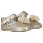Baby Girls Gold Flower Pre Walker Shoes, 1, hi-res