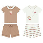 Baby Boys Ivory & Beige Shorts Set (4 Piece), 1, hi-res