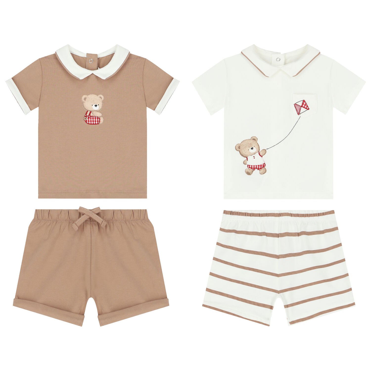 Baby Boys Ivory & Beige Shorts Set (4 Piece), 1, hi-res