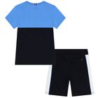 Boys Navy Blue & Blue Logo Shorts Set, 1, hi-res