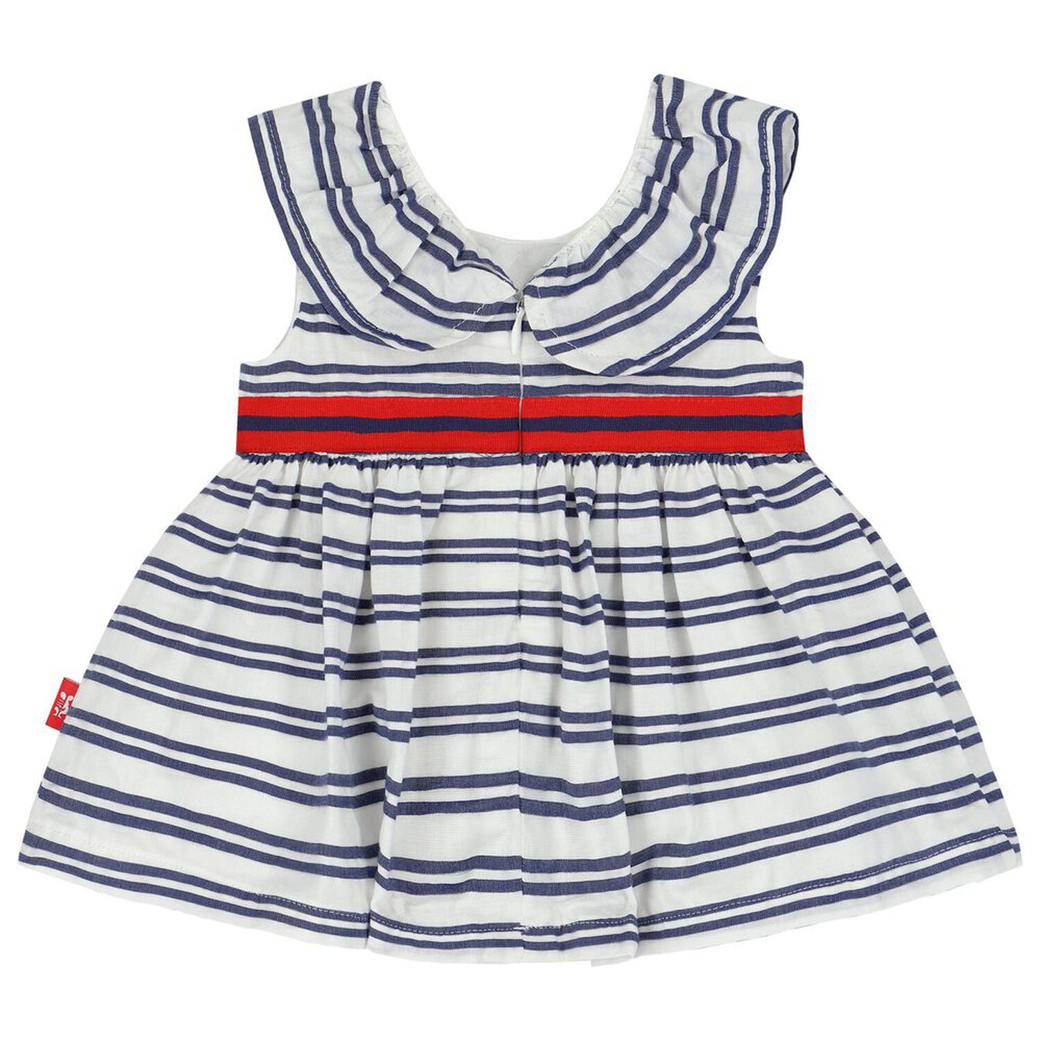 Younger Girls White & Navy Blue Striped Dress, 1, hi-res image number null