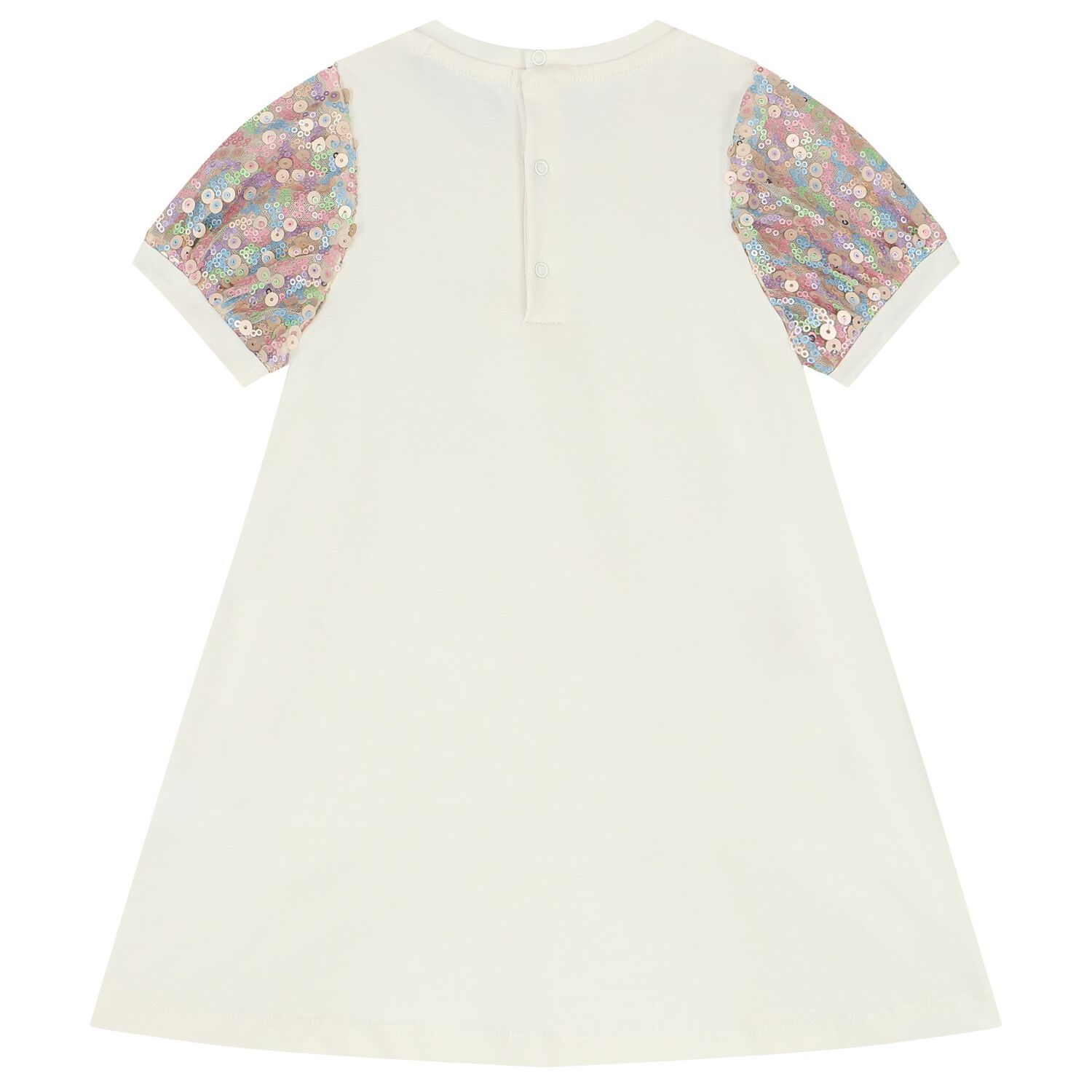Younger Girls Ivory Logo Heart Dress, 1, hi-res