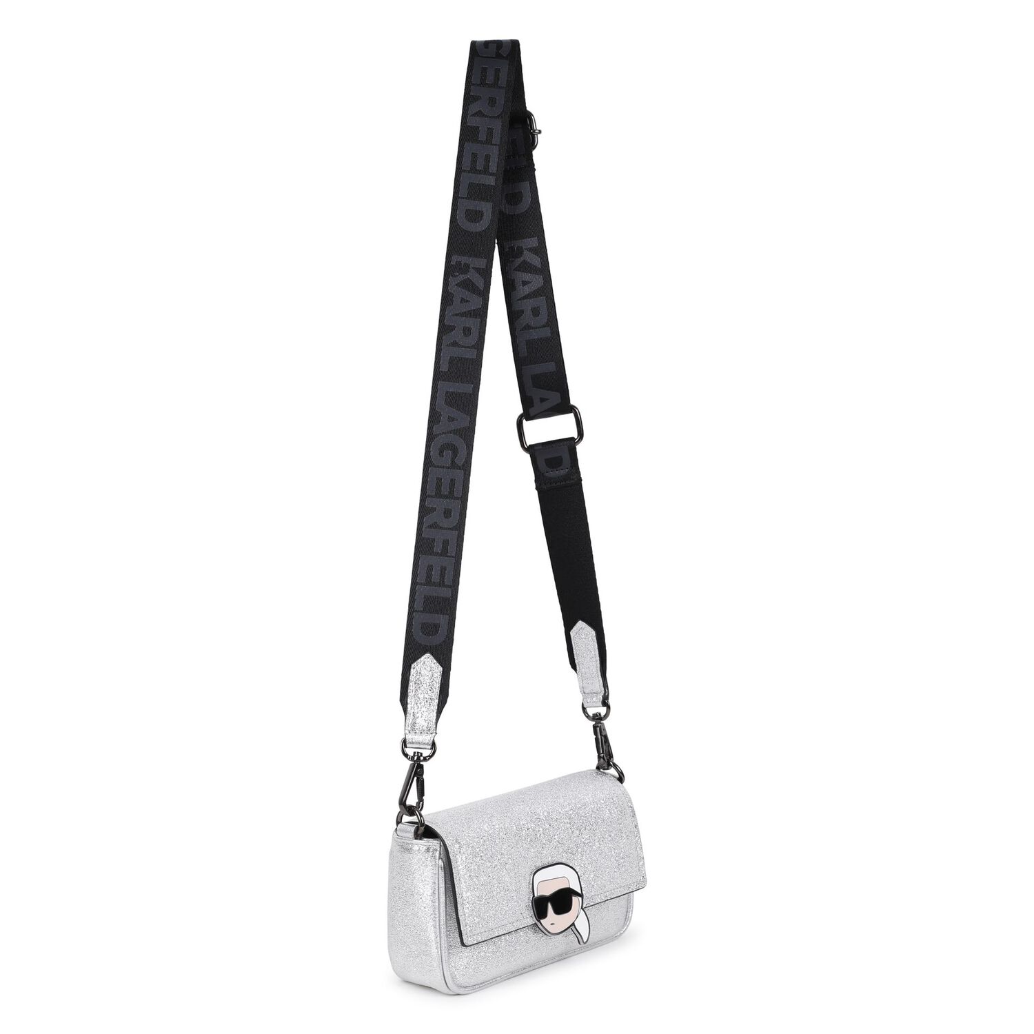 Girls Metallic Silver Ikonik Karl Logo Handbag, 1, hi-res