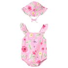 Baby Girls Pink Floral Swimsuit Set, 2, hi-res