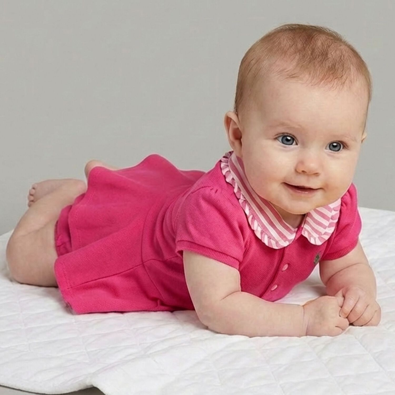 Baby Girls Pink Polo Romper, 1, hi-res
