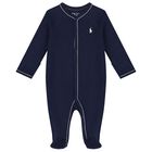 Baby Boys Navy Logo Babygrow, 1, hi-res