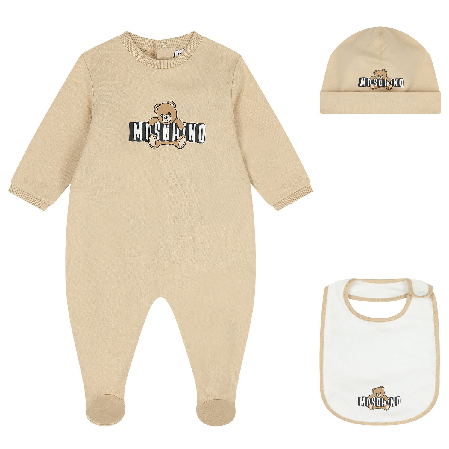 Beige Teddy Bear Logo Babygrow Gift Set, 2, hi-res