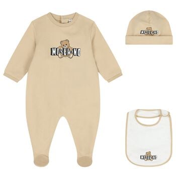 Beige Teddy Bear Logo Babygrow Gift Set