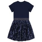 Girls Navy Blue Logo Sequin Dress, 1, hi-res