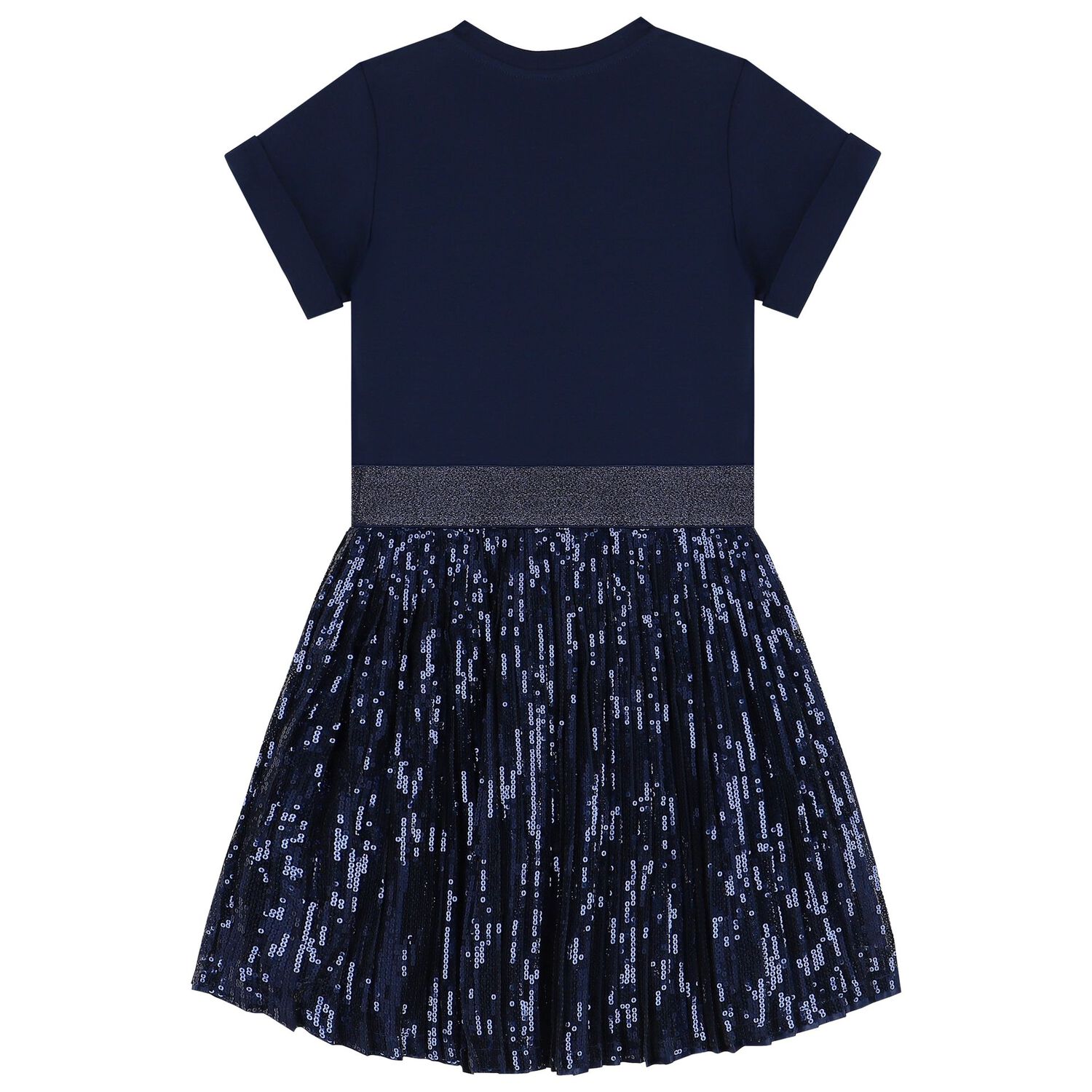 Girls Navy Blue Logo Sequin Dress, 1, hi-res